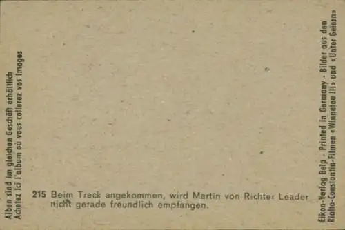 Sammelbild Karl May, Filmszene Winnetou III, Unter Geiern, Martin, Richter Leader, Nr. 215