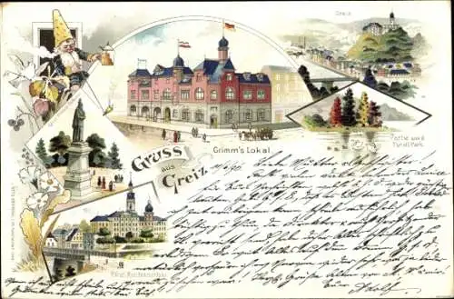 Litho Greiz im Vogtland, Grimm's Lokal, Residenzschloss, Park