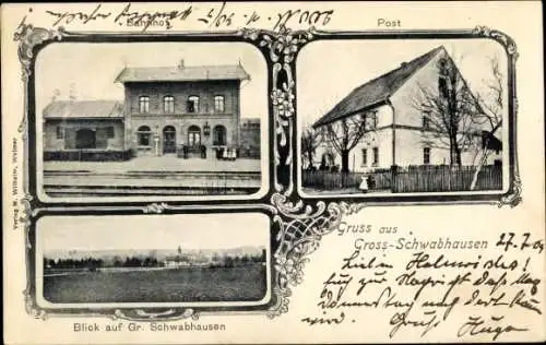 Ak Großschwabhausen in Thüringen, Bahnhof, Gleisseite, Post