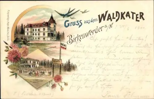 Litho Birkenwerder an der Nordbahn, Gasthaus Waldkater