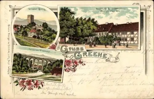 Litho Greene Einbeck in Niedersachsen, Gasthof Brandtmüller, Greener Burg, Greener Viadukt