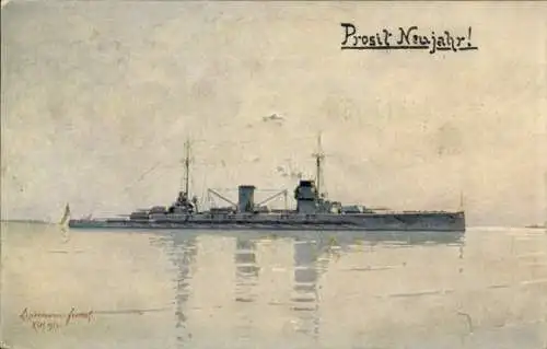 Künstler Ak Deutsches Kriegsschiff, SMS Moltke, Schlachtkreuzer