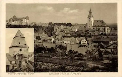 Ak Simmern im Hunsrück, Schinderhannes-Turm, Totalansicht