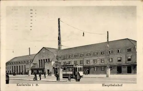 Ak Karlsruhe in Baden, Hauptbahnhof, Straßenbahn