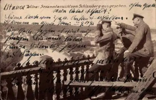 Ak Vilnius Wilna Litauen, Totalansicht vom Schlossberg aus, Deutsche Soldaten in Uniformen