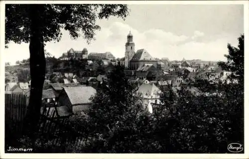 Ak Simmern im Hunsrück, Durchblick zum Ort