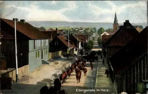 Ak Elbingerode Oberharz am Brocken, Viehtrieb durch den Ort