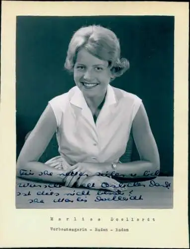 Foto Werbeansagerin und Sprecherin Marlies Doellerdt, Portrait, Autogramm