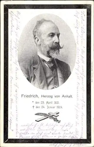 Passepartout Ak Herzog Friedrich von Anhalt, Portrait, Trauerkarte zum Tod 1904