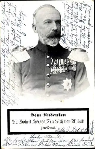 Ak Herzog Friedrich I. von Anhalt, Portrait in Uniform, Orden