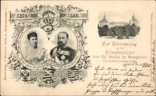 Ak Herzog Alfred von Sachsen Coburg Gotha, Herzogin Maria, Silberhochzeit 1899