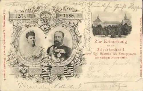 Ak Herzog Alfred von Sachsen Coburg Gotha, Herzogin Maria, Silberhochzeit 1899