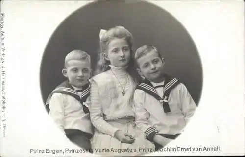 Ak Prinz Joachim Ernst von Anhalt, Prinz Eugen, Prinzessin Marie Auguste, Kinderportrait