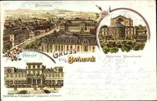 Litho Bayreuth in Oberfranken, Nationaltheater, Fantasie, Panorama