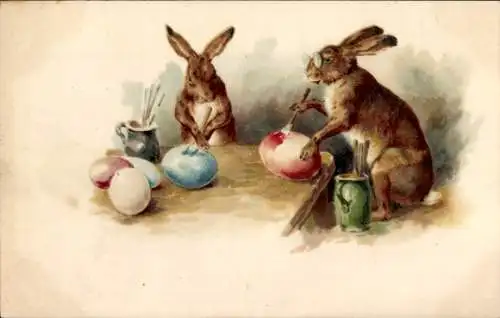 Litho Ostern, Hasen bemalen Ostereier