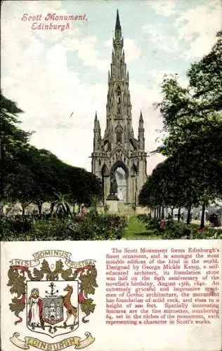 Wappen Ak Edinburgh Schottland, Scott Monument
