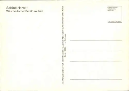 Ak Schauspielerin Sabine Hartelt, Portrait, Autogramm