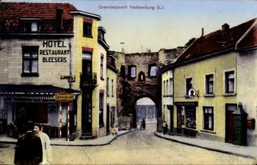 Ak Valkenburg (L.) Limburg Niederlande, Grendelpoort, Hotel Bleesers