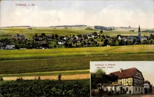 Ak Trünzig Langenbernsdorf in Sachsen, Gesamtansicht, Gasthaus