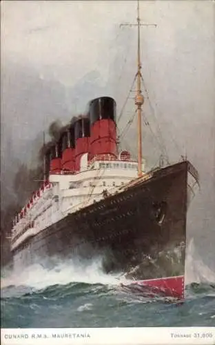 Ak RMS Mauretania, Cunard Line, Dampfschiff auf See