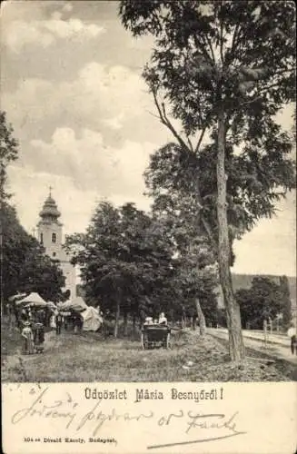 Ak Máriabesnyő Ungarn, Straße, Kutsche, Kirche