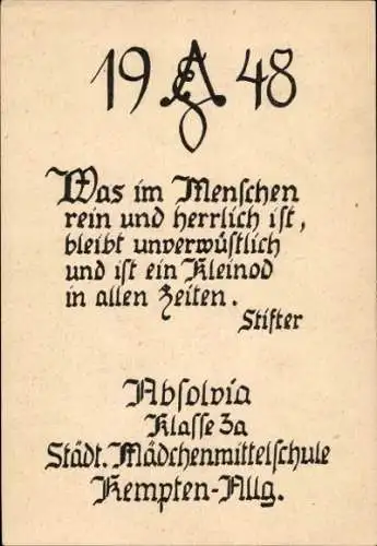 Studentika Ak Kempten im Allgäu Schwaben Absolvia Klasse 3a, Städtische Mädchenmittelschule
