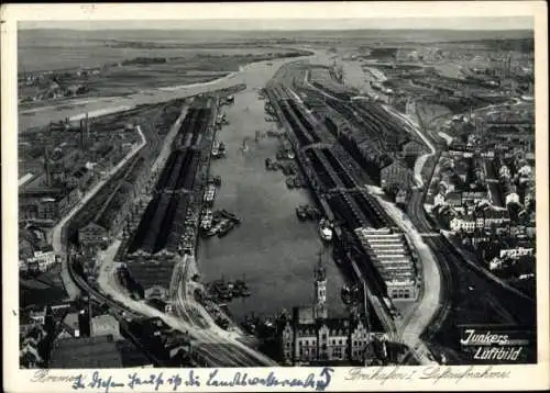 Ak Hansestadt Bremen, Hafenanlage, Freihafen I, Fliegeraufnahme