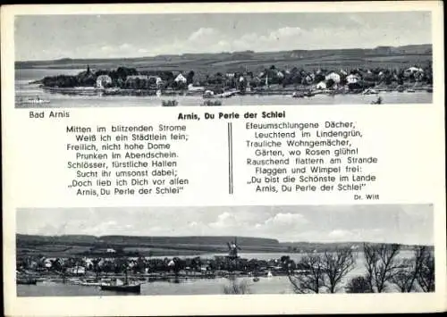 Ak Bad Arnis, Gesamtansicht, Gedicht Arnis, Du Perle der Schlei