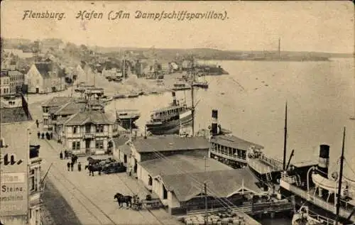 Ak Flensburg in Schleswig Holstein, Hafen, Partie am Dampfschiffpavillon