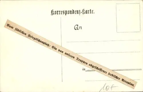Ak Abgeschossenes serbisches Kampfflugzeug, südlicher Kriegsschauplatz, I WK