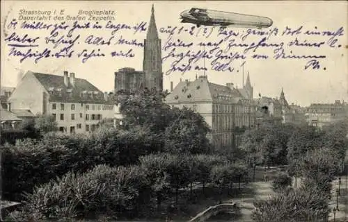 Ak Strasbourg Straßburg Elsass Bas Rhin, Zeppelin, Broglieplatz