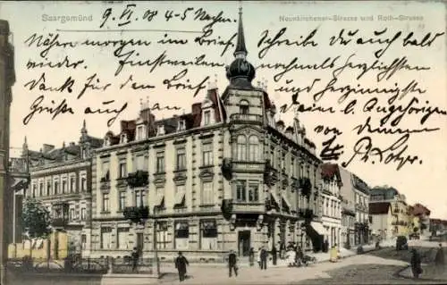 Ak Saargemünd Sarreguemines Moselle, Neunkirchener Straße und Roth Straße