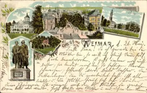 Ak Weimar in Thüringen, Goethe-Schiller-Denkmal, Schloss, Stadtansichten