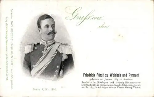 Ak Fürst Friedrich zu Waldeck und Pyrmont, Portrait, Das große Jahrhundert J 316