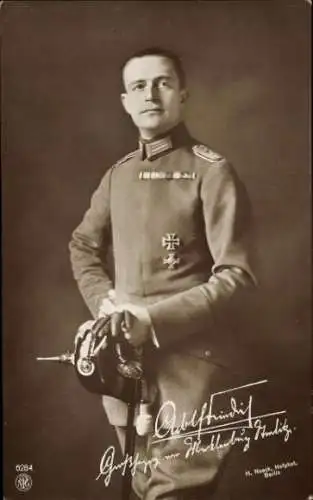 Ak Adolf Friedrich, Großherzog von Mecklenburg Strelitz, Portrait, Uniform, Trauerkarte