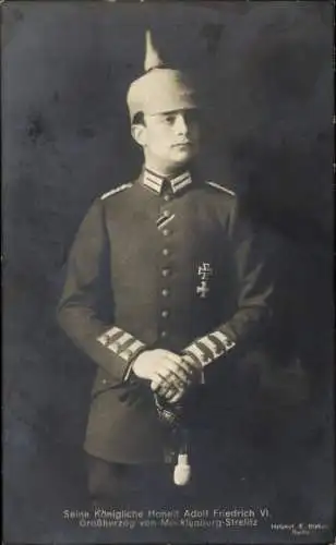 Ak Erbgroßherzog Adolf Friedrich VI von Mecklenburg Strelitz, Portrait in Uniform