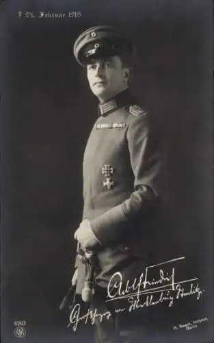 Ak Großherzog Adolf Friedrich von Mecklenburg Strelitz, Portrait in Uniform