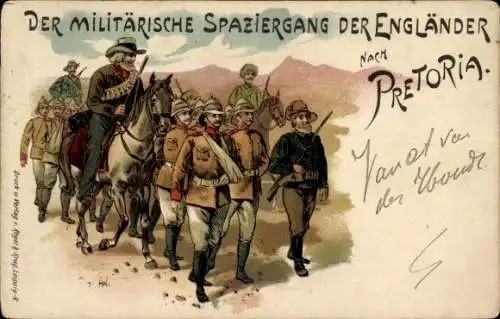 Litho Der Militärische Spaziergang der Engländer nach Pretoria, Burenkrieg