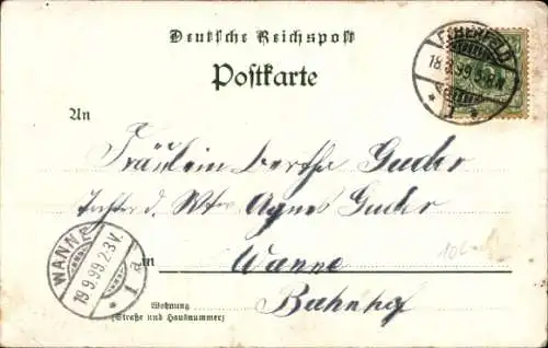 Litho Elberfeld Wuppertal, Bahnhof Döppersberg, Kaiser Wilhelm Denkmal, Friedhofskirche