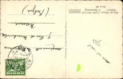 Ak Lotte Herrlich, Tierportrait, getigerte Katze