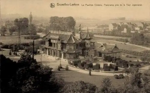 Ak Laeken Brüssel Brüssel, Der chinesische Pavillon, Panorama des japanischen Turms