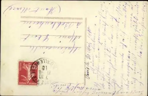 Ak Frau in einem Flugzeug, Portrait, Fotomontage