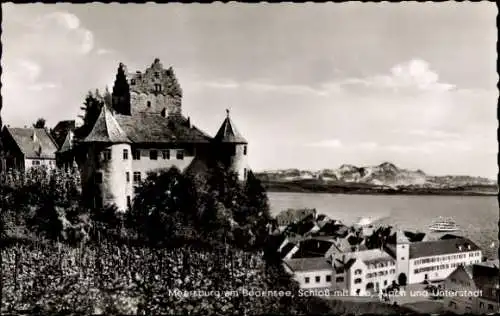 Ak Meersburg am Bodensee, Schloss, Alpen, Unterstadt