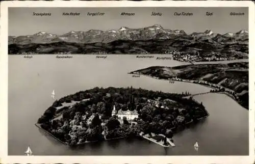 Ak Insel Mainau im Bodensee, Luftaufnahme, Bergkette