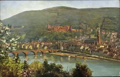 Ak Heidelberg am Neckar, Teilansicht, Blick vom Philosophenweg, Brücke