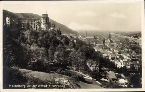 Ak Heidelberg am Neckar, Teilansicht, Schloss, Blick von der Scheffelterrasse