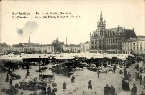 Ak St. Nicolas Sint Niklaas Waas Waes Ostflandern Belgien, La Grand Place, le jour du Marche