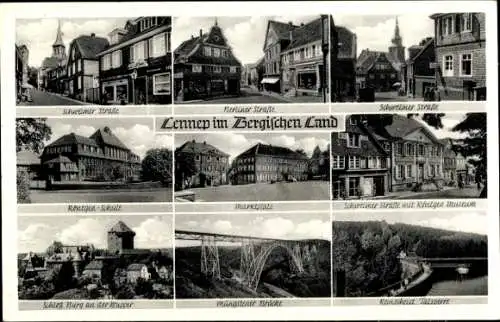 Ak Lennep Remscheid, Berlinerstr., Schwelmerstr., Talsperre, Marktplatz, Müngstener Brücke, Burg