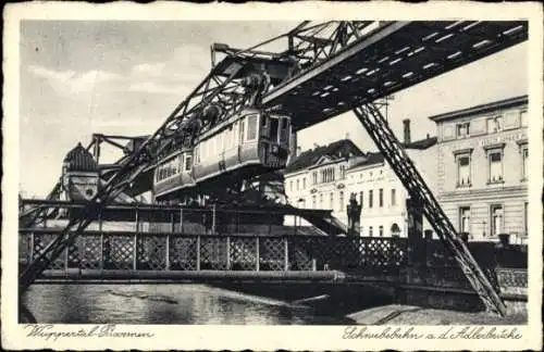 Ak Barmen Wuppertal, Schwebebahn an der Adlerbrücke