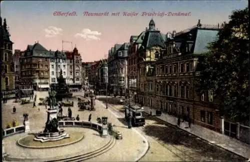 Ak Elberfeld Wuppertal, Neumarkt mit Kaiser Friedrich-Denkmal